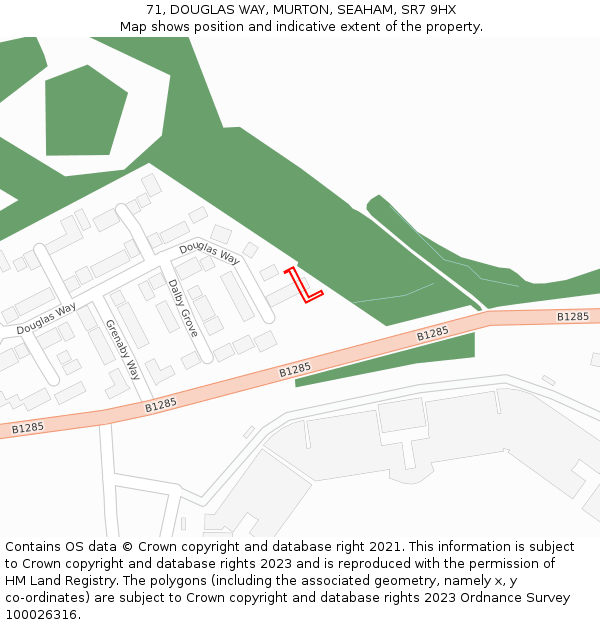 71, DOUGLAS WAY, MURTON, SEAHAM, SR7 9HX: Location map and indicative extent of plot