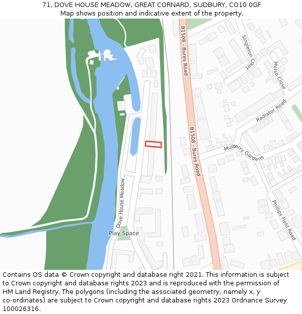 71, DOVE HOUSE MEADOW, GREAT CORNARD, SUDBURY, CO10 0GF: Location map and indicative extent of plot