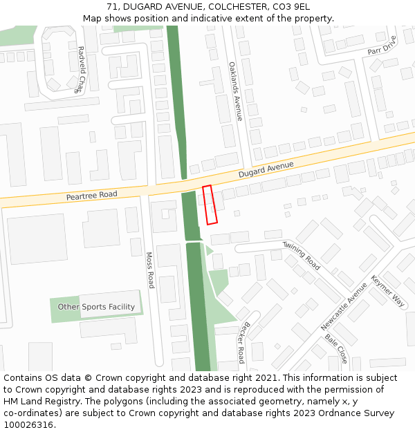 71, DUGARD AVENUE, COLCHESTER, CO3 9EL: Location map and indicative extent of plot