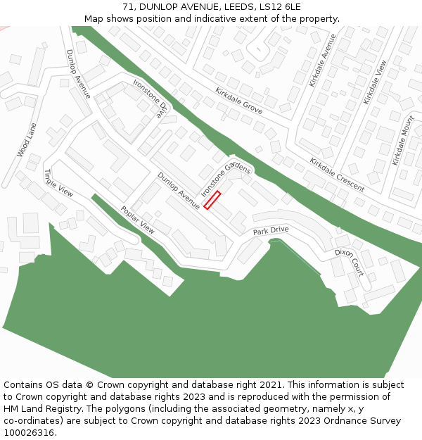 71, DUNLOP AVENUE, LEEDS, LS12 6LE: Location map and indicative extent of plot