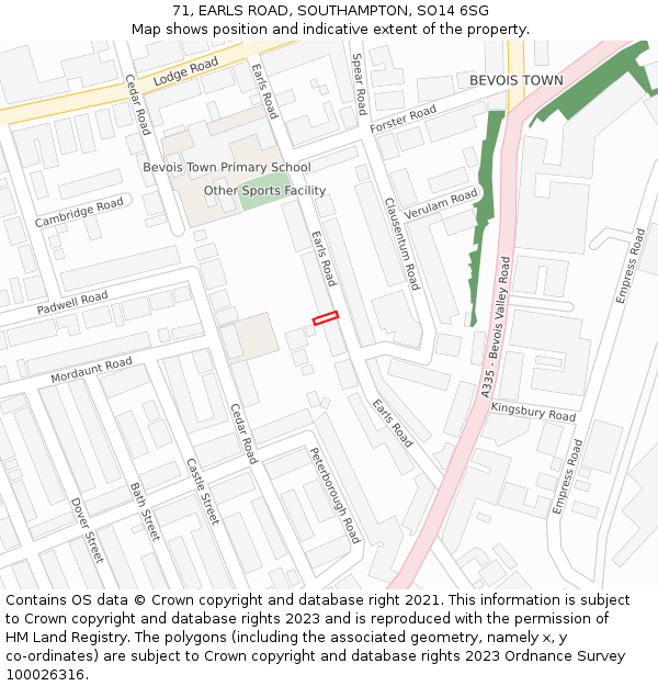 71, EARLS ROAD, SOUTHAMPTON, SO14 6SG: Location map and indicative extent of plot