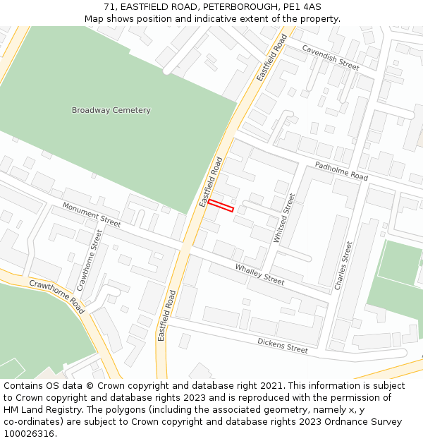 71, EASTFIELD ROAD, PETERBOROUGH, PE1 4AS: Location map and indicative extent of plot
