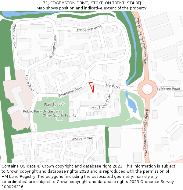 71, EDGBASTON DRIVE, STOKE-ON-TRENT, ST4 8FJ: Location map and indicative extent of plot