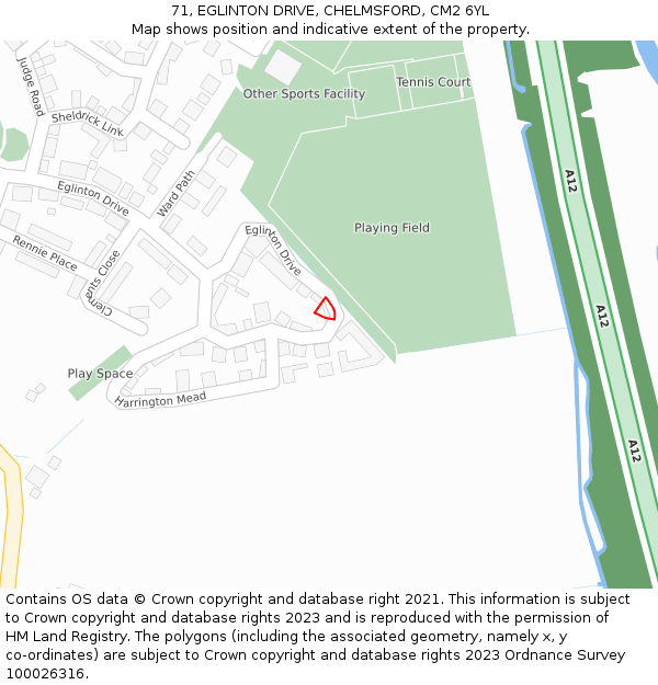 71, EGLINTON DRIVE, CHELMSFORD, CM2 6YL: Location map and indicative extent of plot