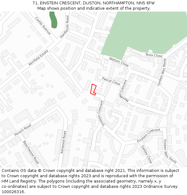 71, EINSTEIN CRESCENT, DUSTON, NORTHAMPTON, NN5 6FW: Location map and indicative extent of plot