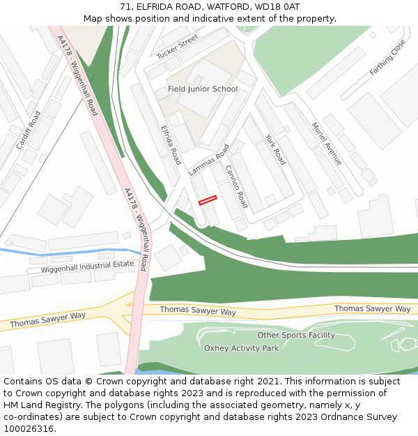 71, ELFRIDA ROAD, WATFORD, WD18 0AT: Location map and indicative extent of plot