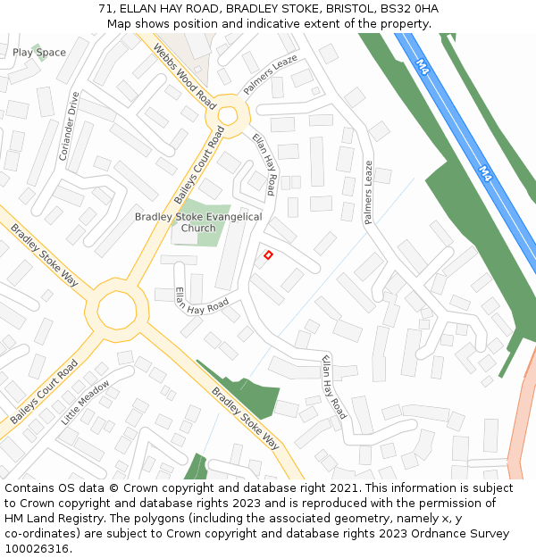 71, ELLAN HAY ROAD, BRADLEY STOKE, BRISTOL, BS32 0HA: Location map and indicative extent of plot