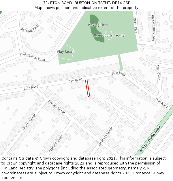 71, ETON ROAD, BURTON-ON-TRENT, DE14 2SP: Location map and indicative extent of plot