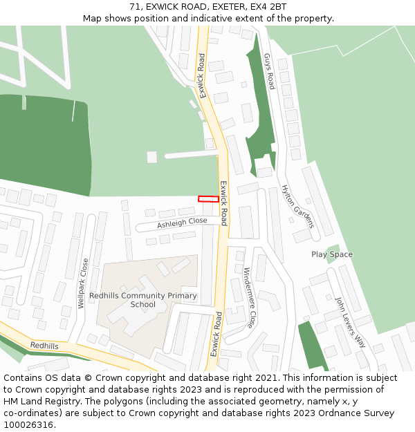 71, EXWICK ROAD, EXETER, EX4 2BT: Location map and indicative extent of plot