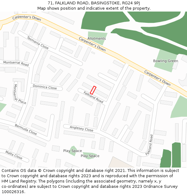 71, FALKLAND ROAD, BASINGSTOKE, RG24 9PJ: Location map and indicative extent of plot