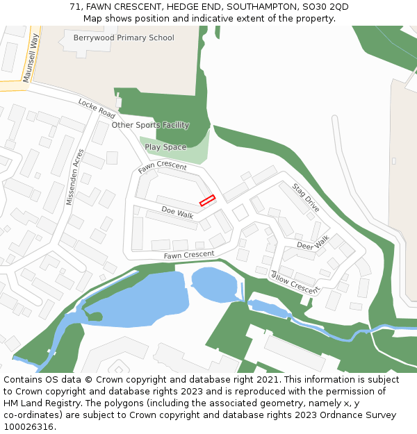 71, FAWN CRESCENT, HEDGE END, SOUTHAMPTON, SO30 2QD: Location map and indicative extent of plot