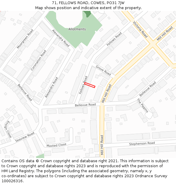 71, FELLOWS ROAD, COWES, PO31 7JW: Location map and indicative extent of plot