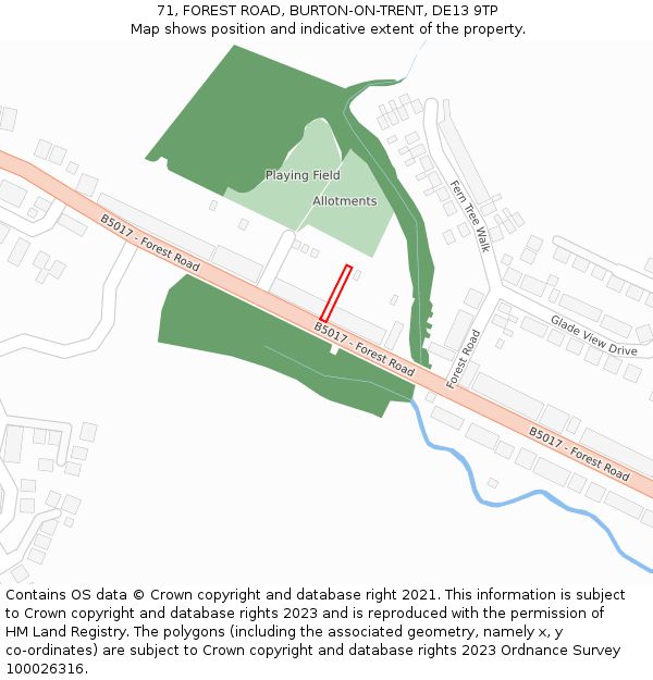 71, FOREST ROAD, BURTON-ON-TRENT, DE13 9TP: Location map and indicative extent of plot