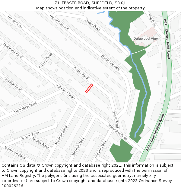 71, FRASER ROAD, SHEFFIELD, S8 0JH: Location map and indicative extent of plot