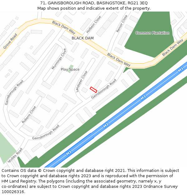 71, GAINSBOROUGH ROAD, BASINGSTOKE, RG21 3EQ: Location map and indicative extent of plot