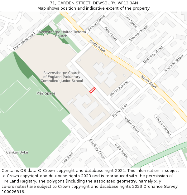 71, GARDEN STREET, DEWSBURY, WF13 3AN: Location map and indicative extent of plot