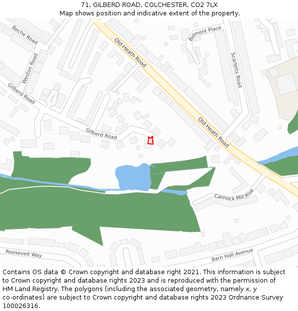 71, GILBERD ROAD, COLCHESTER, CO2 7LX: Location map and indicative extent of plot