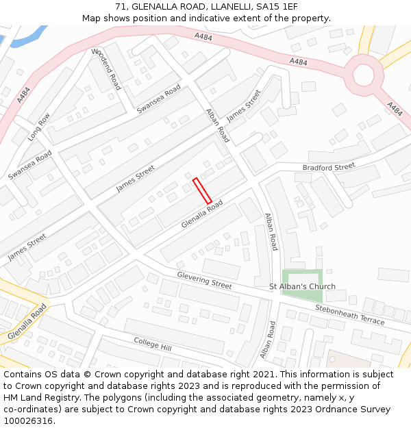 71, GLENALLA ROAD, LLANELLI, SA15 1EF: Location map and indicative extent of plot