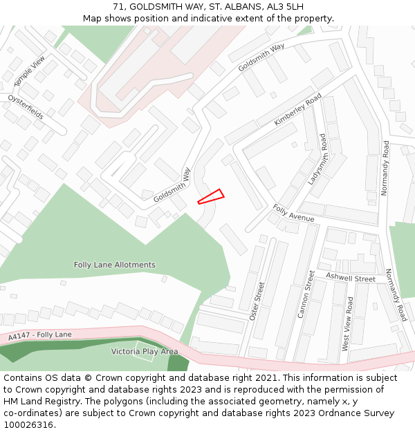 71, GOLDSMITH WAY, ST. ALBANS, AL3 5LH: Location map and indicative extent of plot