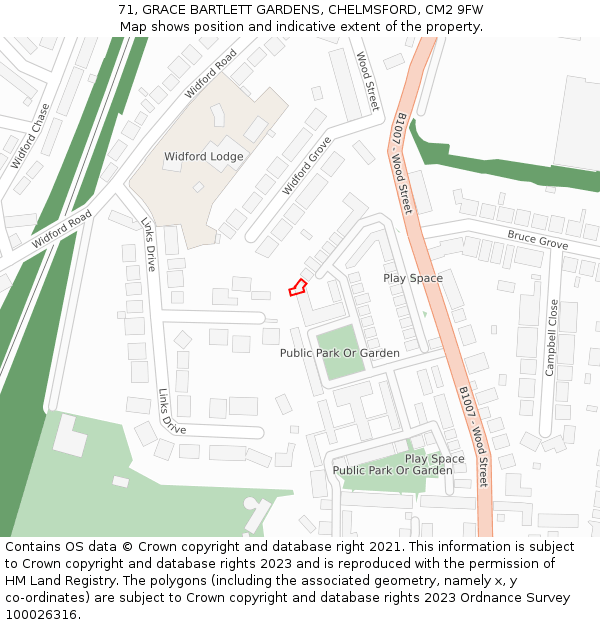 71, GRACE BARTLETT GARDENS, CHELMSFORD, CM2 9FW: Location map and indicative extent of plot