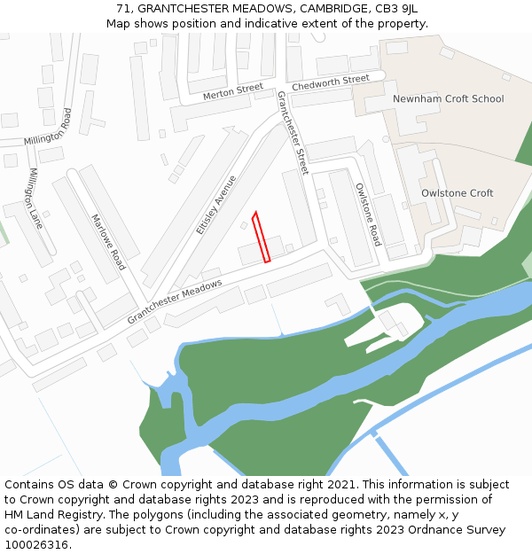 71, GRANTCHESTER MEADOWS, CAMBRIDGE, CB3 9JL: Location map and indicative extent of plot