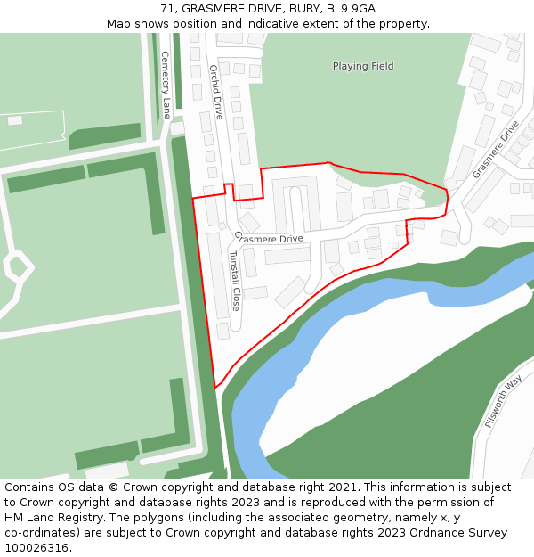 71, GRASMERE DRIVE, BURY, BL9 9GA: Location map and indicative extent of plot