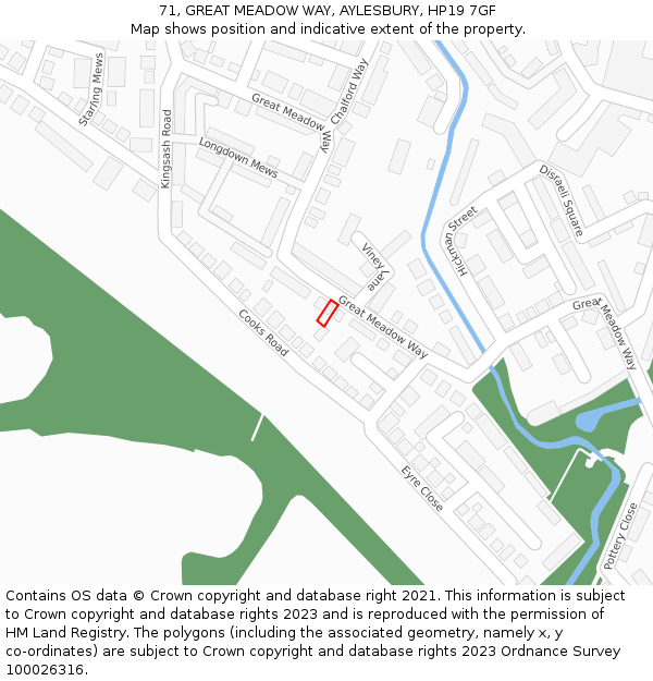 71, GREAT MEADOW WAY, AYLESBURY, HP19 7GF: Location map and indicative extent of plot