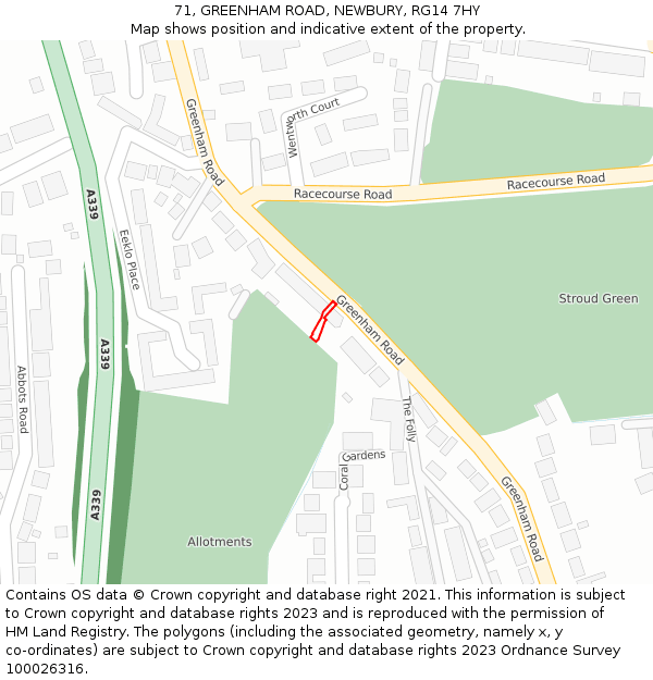 71, GREENHAM ROAD, NEWBURY, RG14 7HY: Location map and indicative extent of plot