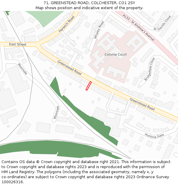 71, GREENSTEAD ROAD, COLCHESTER, CO1 2SY: Location map and indicative extent of plot