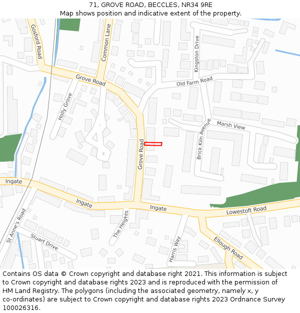 71, GROVE ROAD, BECCLES, NR34 9RE: Location map and indicative extent of plot