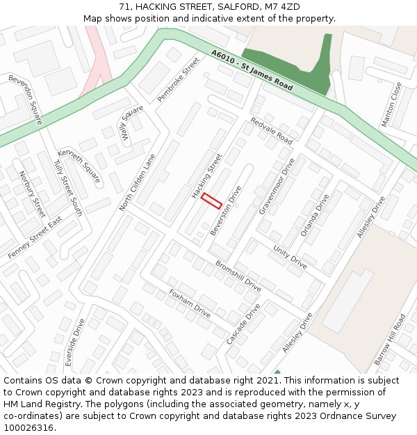 71, HACKING STREET, SALFORD, M7 4ZD: Location map and indicative extent of plot