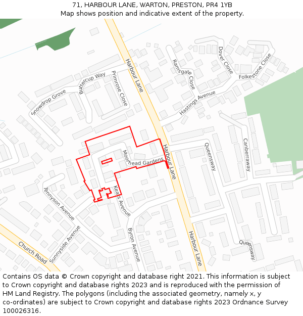 71, HARBOUR LANE, WARTON, PRESTON, PR4 1YB: Location map and indicative extent of plot