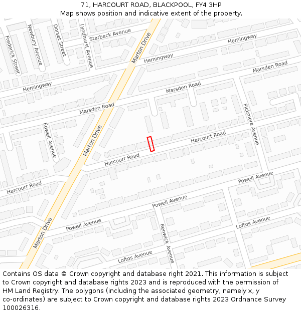 71, HARCOURT ROAD, BLACKPOOL, FY4 3HP: Location map and indicative extent of plot