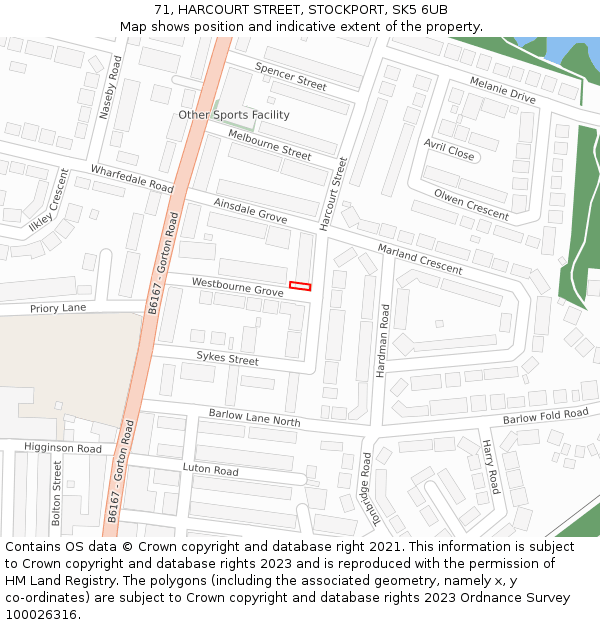 71, HARCOURT STREET, STOCKPORT, SK5 6UB: Location map and indicative extent of plot