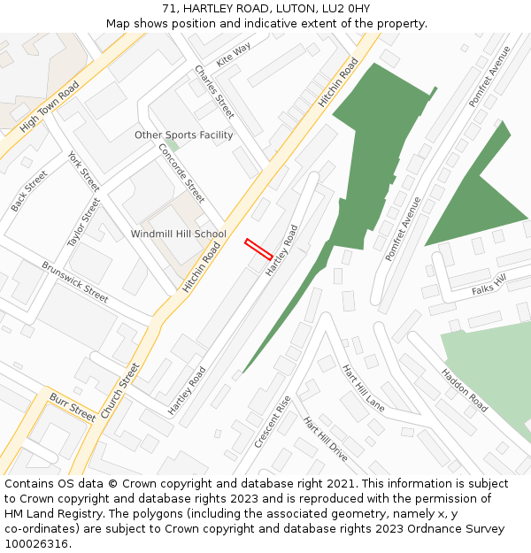 71, HARTLEY ROAD, LUTON, LU2 0HY: Location map and indicative extent of plot