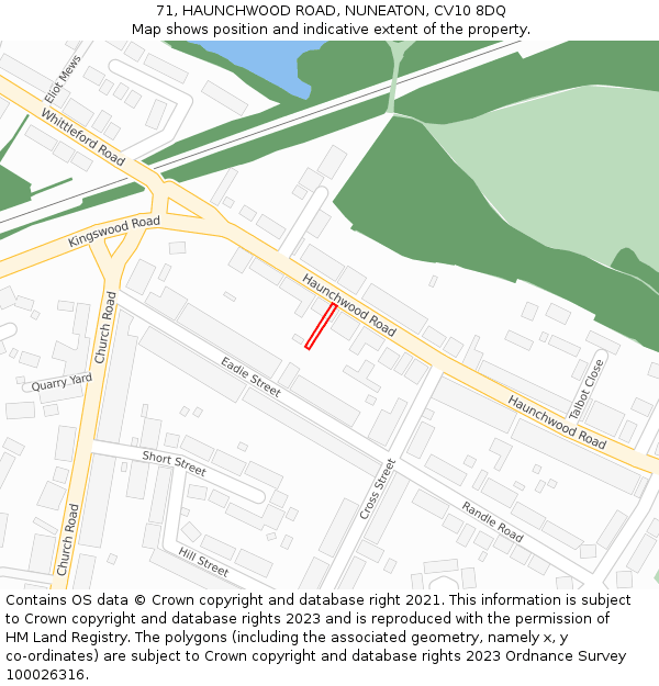 71, HAUNCHWOOD ROAD, NUNEATON, CV10 8DQ: Location map and indicative extent of plot