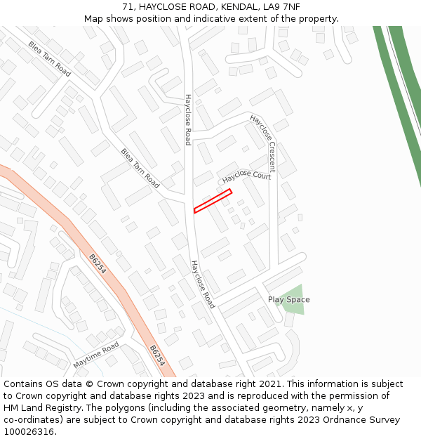 71, HAYCLOSE ROAD, KENDAL, LA9 7NF: Location map and indicative extent of plot