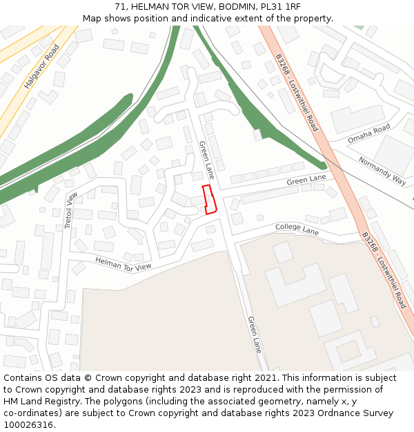 71, HELMAN TOR VIEW, BODMIN, PL31 1RF: Location map and indicative extent of plot