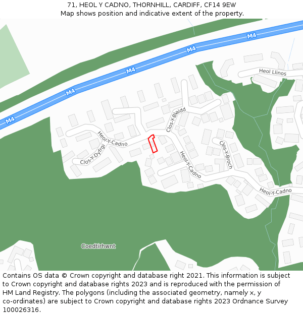 71, HEOL Y CADNO, THORNHILL, CARDIFF, CF14 9EW: Location map and indicative extent of plot