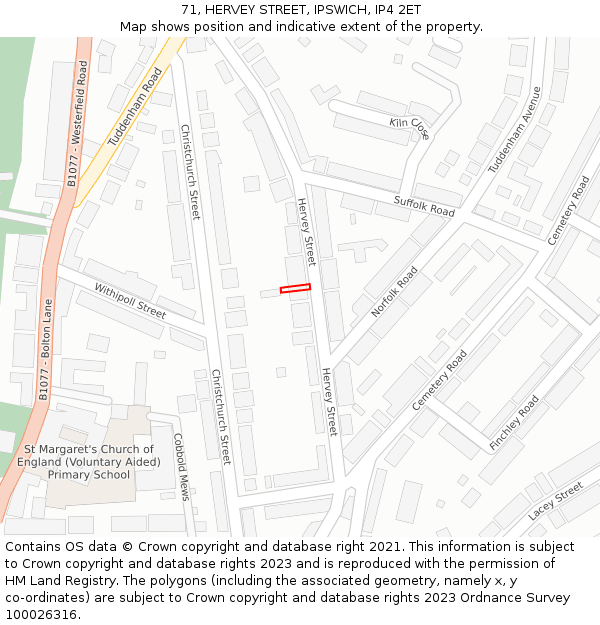 71, HERVEY STREET, IPSWICH, IP4 2ET: Location map and indicative extent of plot