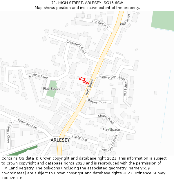 71, HIGH STREET, ARLESEY, SG15 6SW: Location map and indicative extent of plot