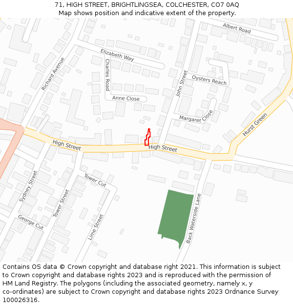 71, HIGH STREET, BRIGHTLINGSEA, COLCHESTER, CO7 0AQ: Location map and indicative extent of plot
