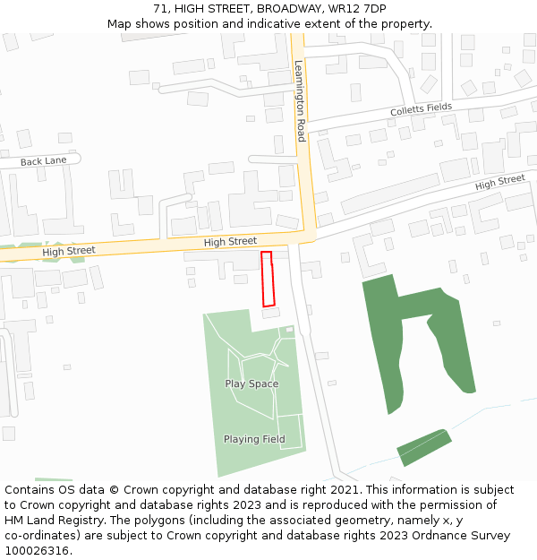 71, HIGH STREET, BROADWAY, WR12 7DP: Location map and indicative extent of plot