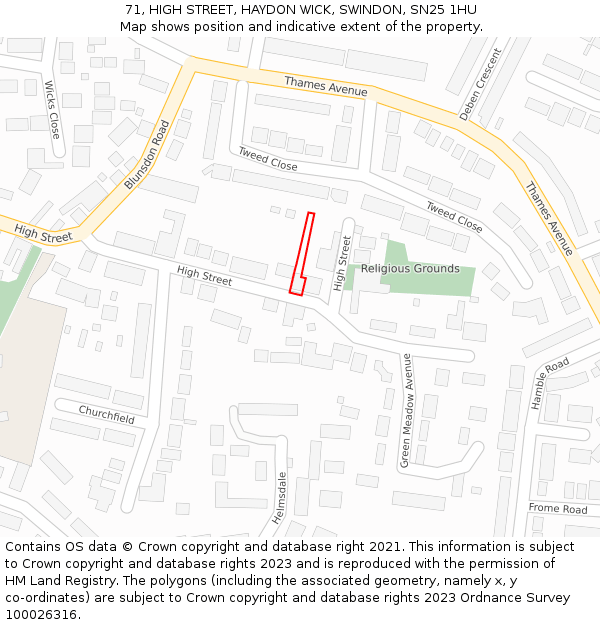 71, HIGH STREET, HAYDON WICK, SWINDON, SN25 1HU: Location map and indicative extent of plot