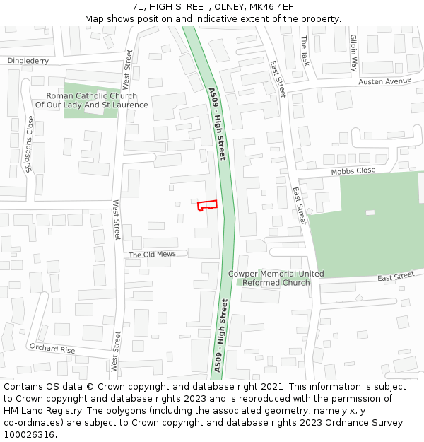 71, HIGH STREET, OLNEY, MK46 4EF: Location map and indicative extent of plot