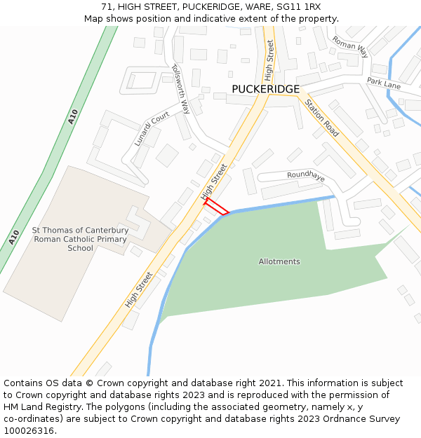 71, HIGH STREET, PUCKERIDGE, WARE, SG11 1RX: Location map and indicative extent of plot