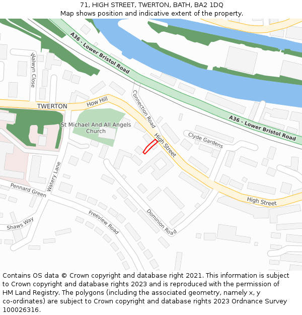 71, HIGH STREET, TWERTON, BATH, BA2 1DQ: Location map and indicative extent of plot