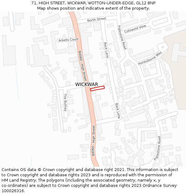 71, HIGH STREET, WICKWAR, WOTTON-UNDER-EDGE, GL12 8NP: Location map and indicative extent of plot