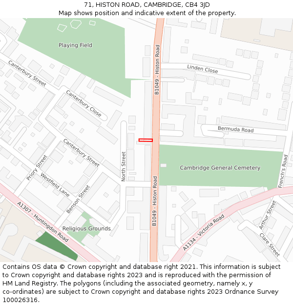 71, HISTON ROAD, CAMBRIDGE, CB4 3JD: Location map and indicative extent of plot