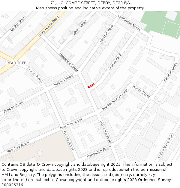 71, HOLCOMBE STREET, DERBY, DE23 8JA: Location map and indicative extent of plot